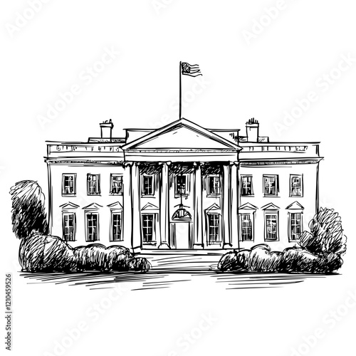 The White House Sketch Illustration Washington DC Landmark Icon