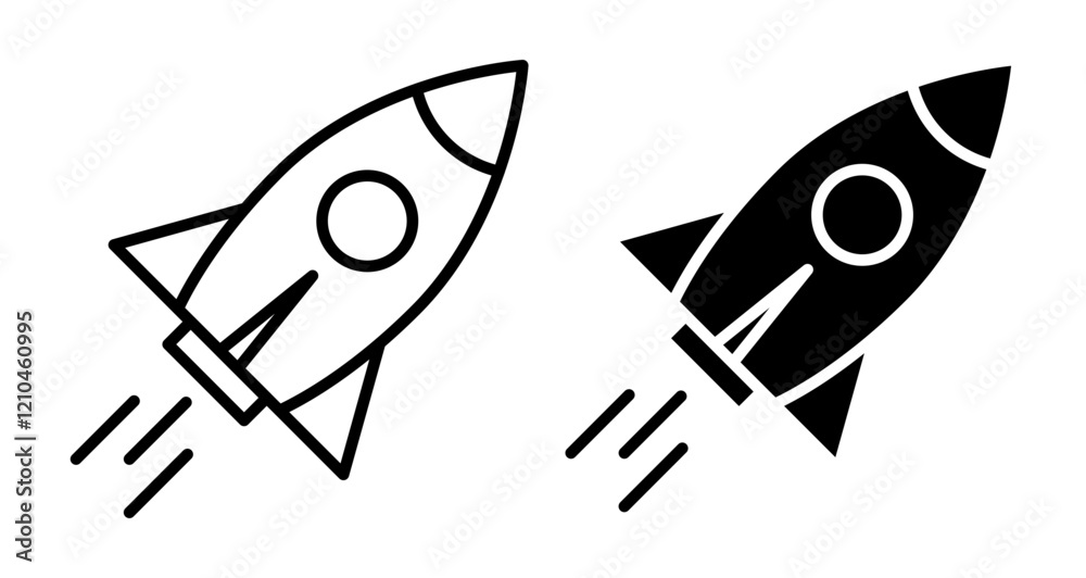 Rocket Icons vectors. black solid and liner versions Rocket Icons vectors. black solid and liner versions