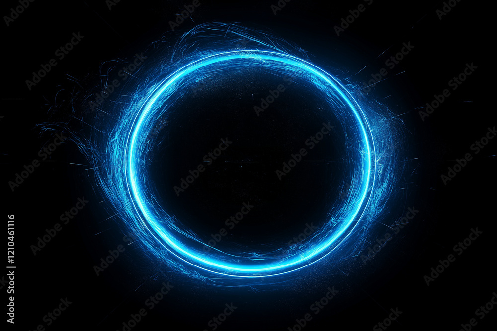 Fototapeta premium Neon blue color geometric circle on dark background