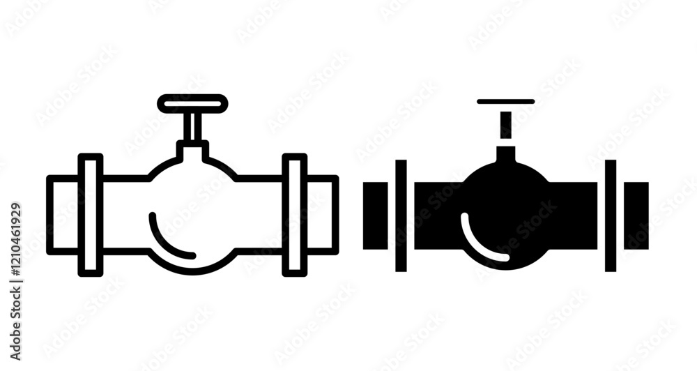 Pipe valve Icons vectors. black solid and liner versions Pipe valve Icons vectors. black solid and liner versions