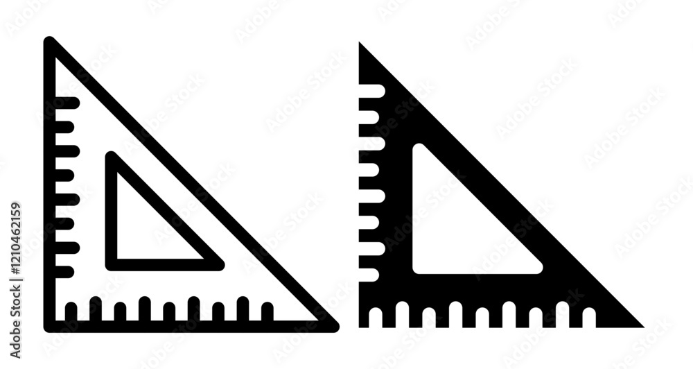Triangle ruler Icons vectors. black solid and liner versions Triangle ruler Icons vectors. black solid and liner versions