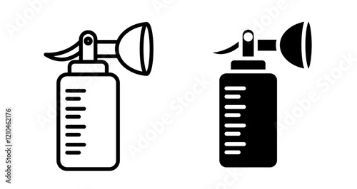 Breast pump icons set in black filled and stroke line style