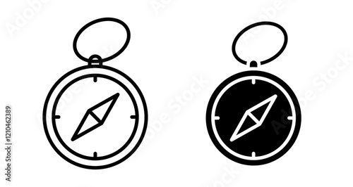 Compass Icons vectors. black solid and liner versions