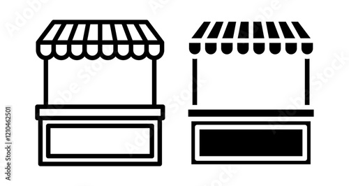 Local stall Icons vectors. black solid and liner versions