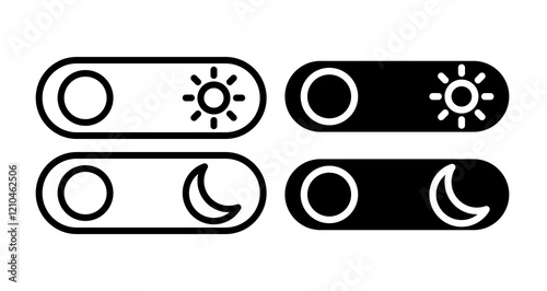 Day and night mode Icons vectors. black solid and liner versions