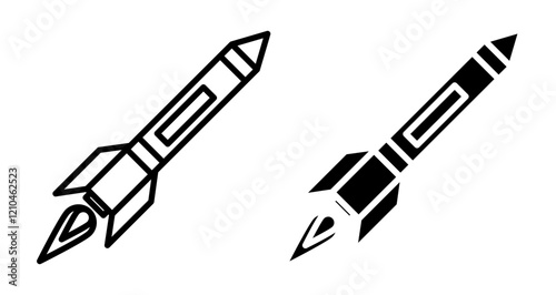 Missile icons set in black filled and stroke line style