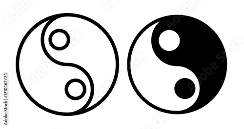 Yin yang Icons vectors. black solid and liner versions