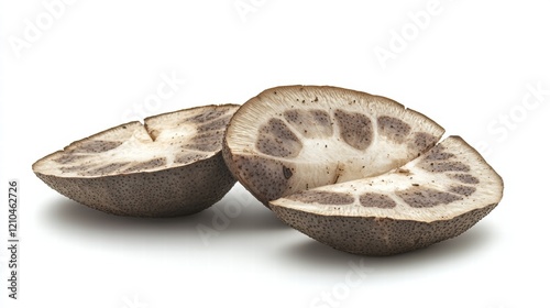 Taro, sliced taro root isolated on a white background.