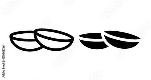 Contact lens icons set in black filled and stroke line style