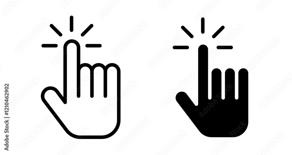Finger click Icons vectors. black solid and liner versions Finger click Icons vectors. black solid and liner versions
