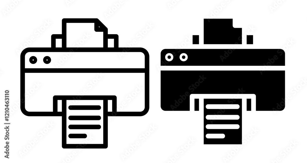 Printer icons in black and blue set Printer icons in black and blue set