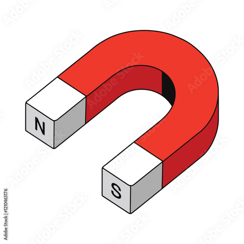 Magnet vector icon. U shaped magnet illustration. Physics and science symbol showing magnetic attraction. 