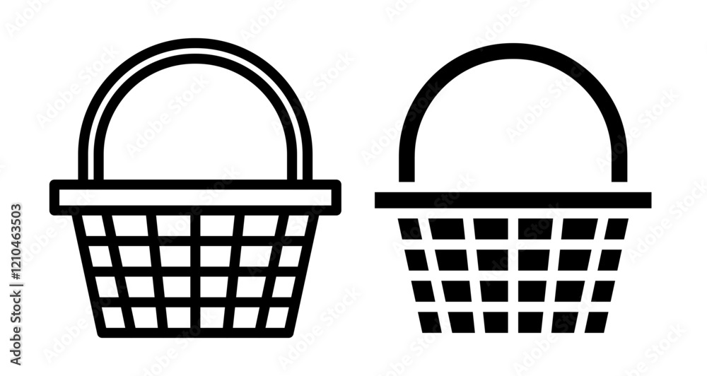 Wicker basket Icons vectors. black solid and liner versions Wicker basket Icons vectors. black solid and liner versions