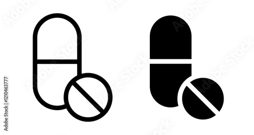 Pills icons in black and blue set