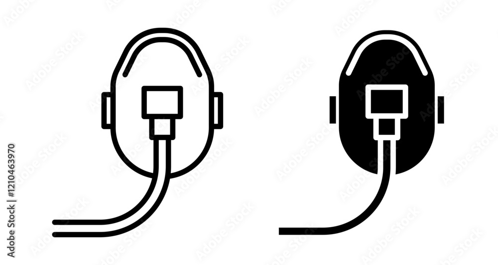 Oxygen mask Icons vectors. black solid and liner versions Oxygen mask Icons vectors. black solid and liner versions