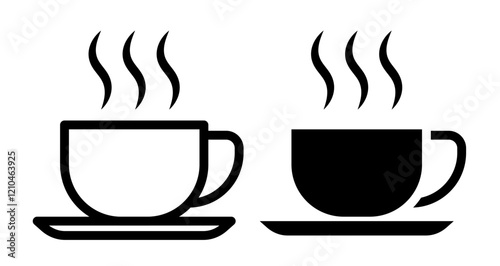 Coffee cup Icons vectors. black solid and liner versions
