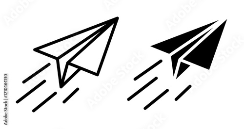 Paper plane icons in black and blue set