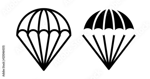 Parachute Icons vectors. black solid and liner versions