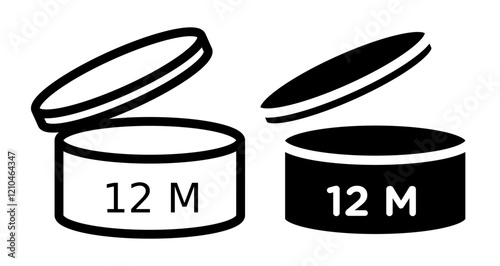 Period after opening 12m Icons set in black filled and stroke line style