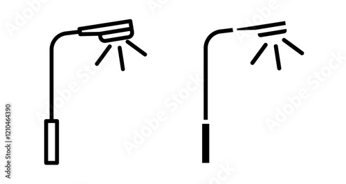 Street lamp icons set in black filled and stroke line style