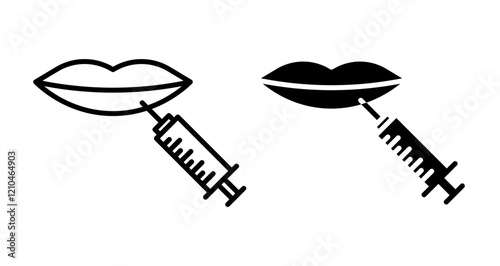 Lips injection Icons vectors. black solid and liner versions