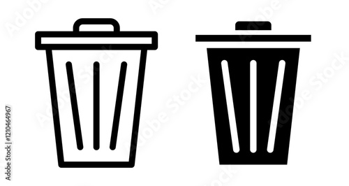 Trash bin Icons vectors. black solid and liner versions