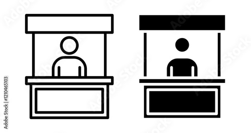 Sales booth Icons vectors. black solid and liner versions