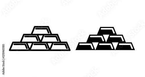 Golden bars Icons vectors. black solid and liner versions