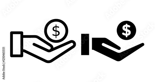 Money in hand Icons vectors. black solid and liner versions