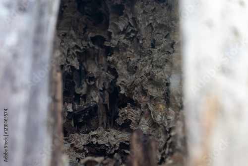 Obraz na płótnie abandoned hornets nest in tree trunk w salonie