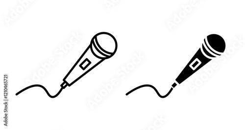 Microphone icons set in black filled and stroke line style