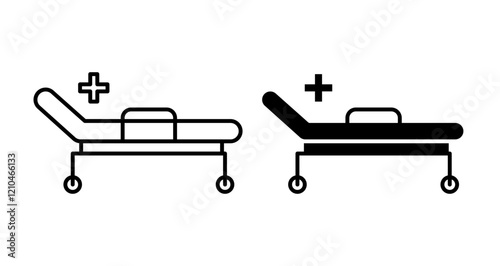 Hospital bed icons set in black filled and stroke line style