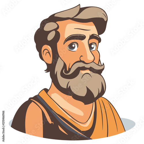 Cartoon illustration of a man with a beard and mustache. Vector Image