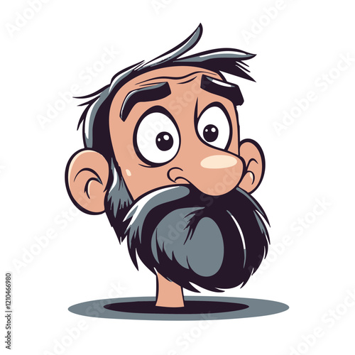 Cartoon illustration of a surprised man with a long beard emerging from a hole. Vector Image