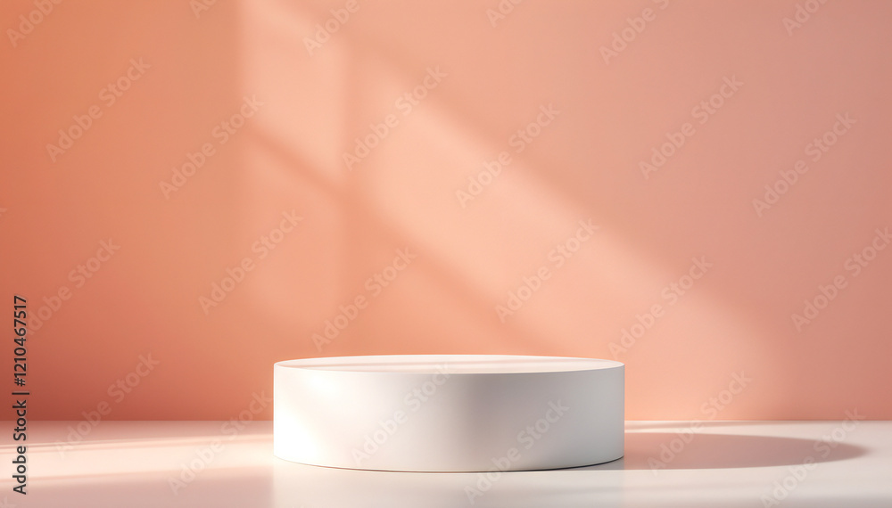a minimalist product display podium, a modern pedestal with shadows and peach background a minimalist product display podium, a modern pedestal with shadows and peach background