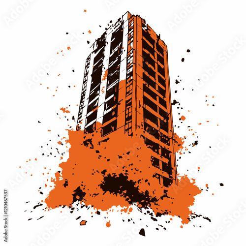 Demolition of a multistory building abstract art. Vector Image