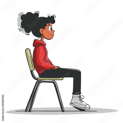 Girl Sitting in Chair Side Profile Cartoon Illustration. Vector Image