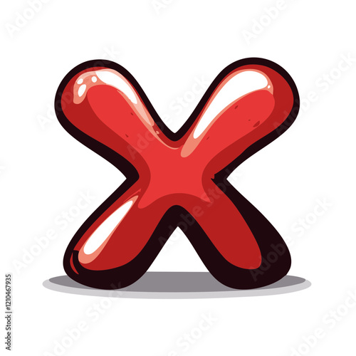 Glossy Red X Symbol Vector Graphic Illustration. Vector Image