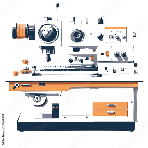 Industrial Machine with Controls and Drawers. Vector Image