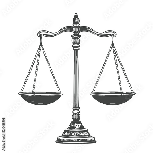 Ornate Scales of Justice Illustration. Vector Image