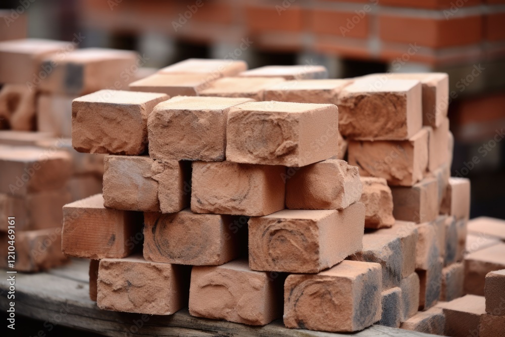 Stack of Bricks. Closeup View of Brown Clay Blocks for Architecture and Construction Background Stack of Bricks. Closeup View of Brown Clay Blocks for Architecture and Construction Background