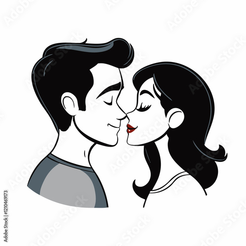 Romantic Couple About to Kiss Cartoon Illustration. Vector Image