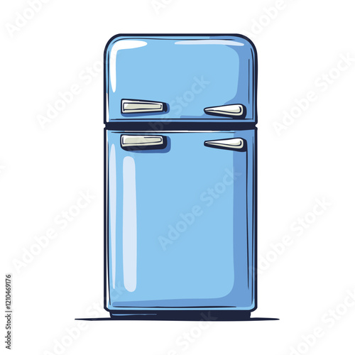 Retro Style Refrigerator Illustration. Vector Image
