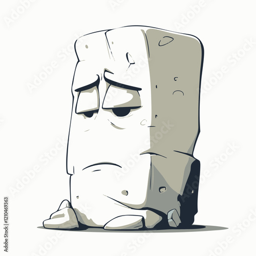 Sad Stone Creature Cartoon Illustration. Vector Image