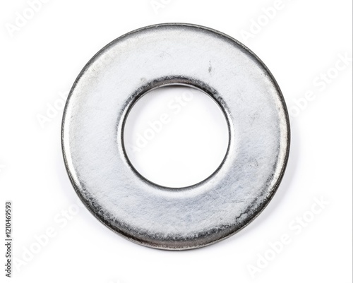Steel Washer Isolated on White Background - Top View Closeup | Construction Equipment & Consumables