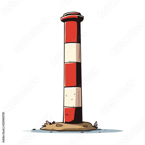 Striped Tall Post Grounded in Earth. Vector Image