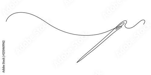 Needle and thread. Continuous line drawing.