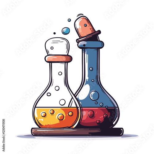 Two Glass Bottles with Liquid on a Tray. Vector Image