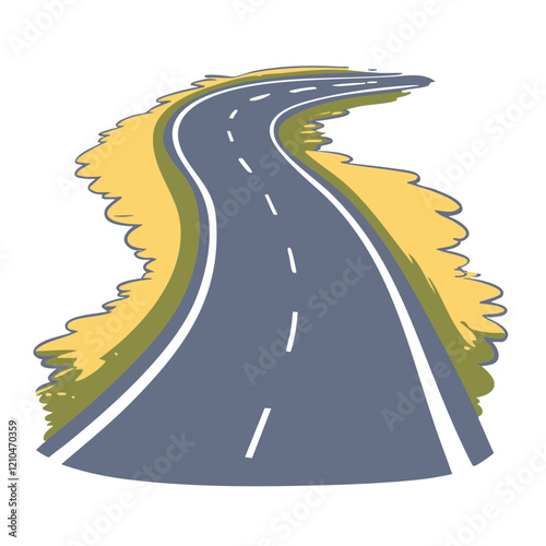 Winding Road Through Rural Landscape. Vector Image