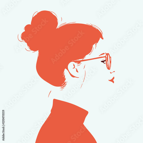 Woman Profile with Bun and Glasses. Vector Image